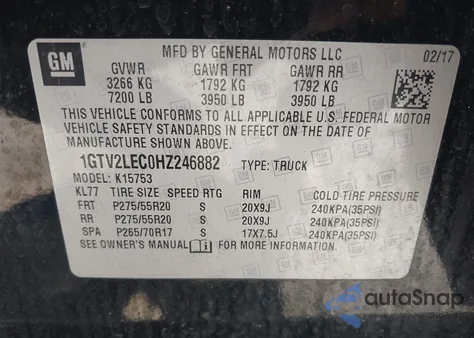 2017 GMC Sierra 1500 from USA, damaged, VIN 1GTV2LEC0HZ246882